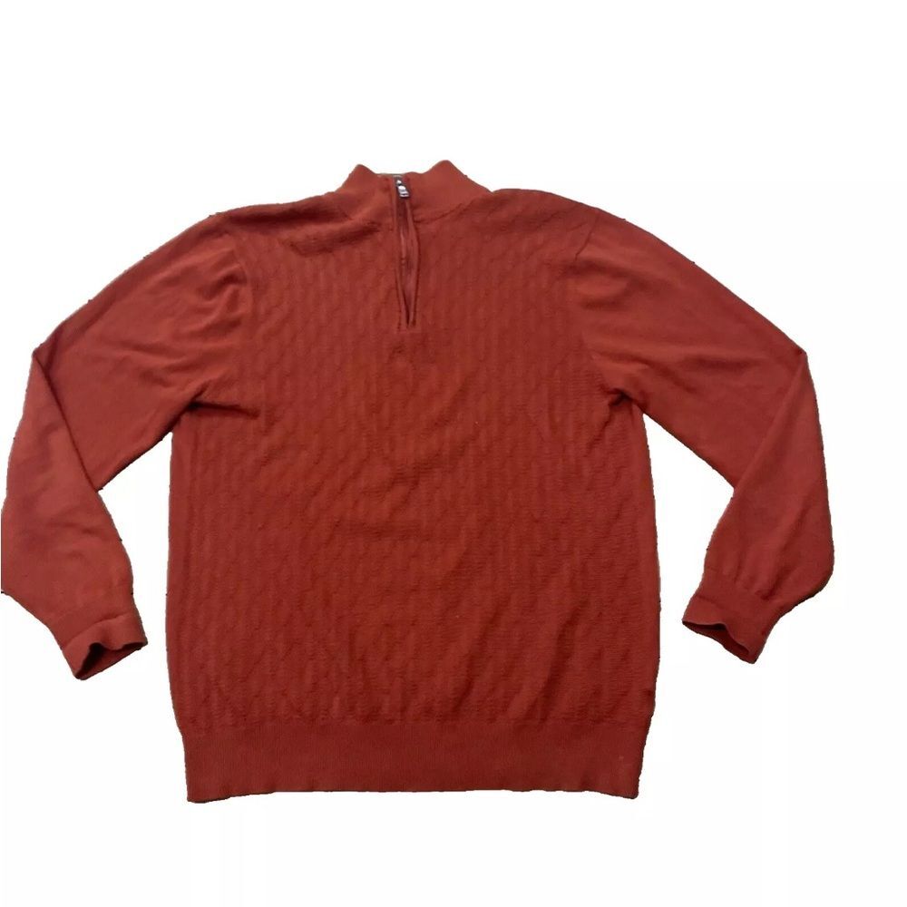 ALAN FLUSSER 1/4 Zip Sweater Men L Orange Preppy Golf Diamond Knit Pullover  L